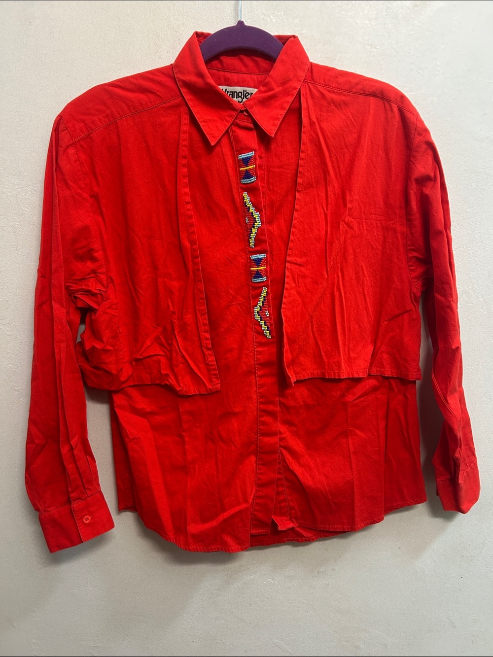 Wrangler Bright Red womens Button-Front Shirt with Bead detailing